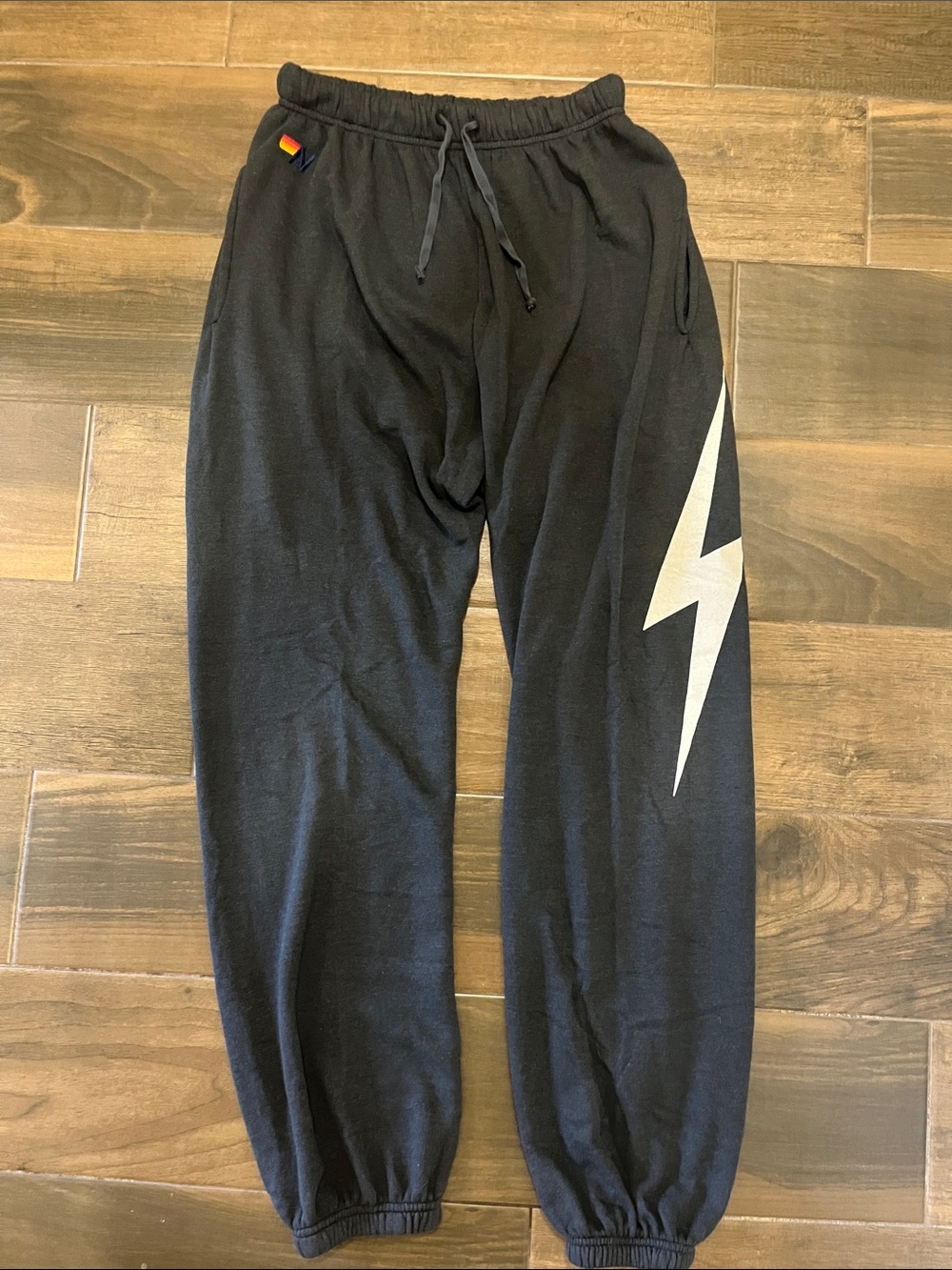 Aviator Nation XL Black Sweatpants with White Lightning Bolt